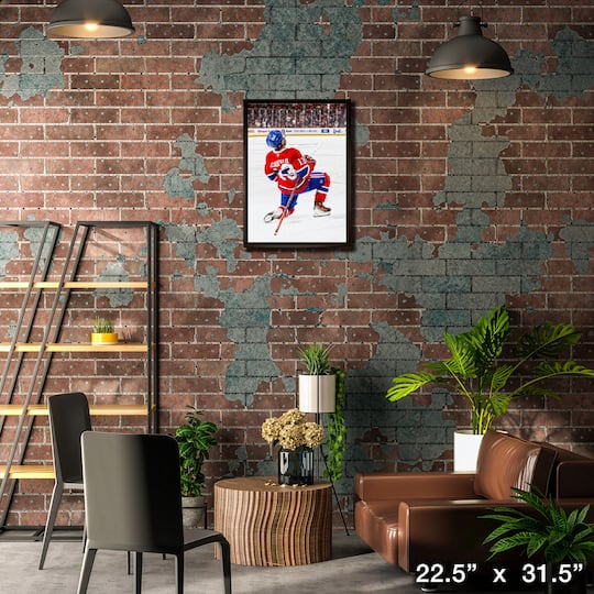 Cole Caufield 20" x 29" Unsigned Framed Canvas Canadiens Celebration 22.5" x 31.5"